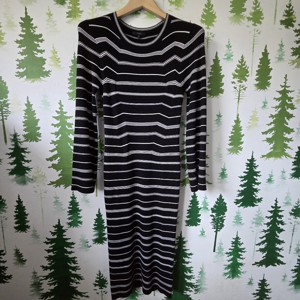 J.Crew Black and White Striped Knit Ribbed SweaterDress